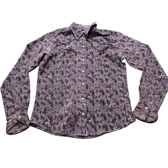 Vintage Y2K Wrangler Western Pearl Snap Women’s‎ Medium Purple Cowgirl Shirt - Picture 1 of 9